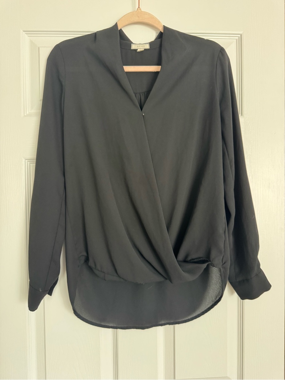 Pleione Black Draped Wrap Blouse